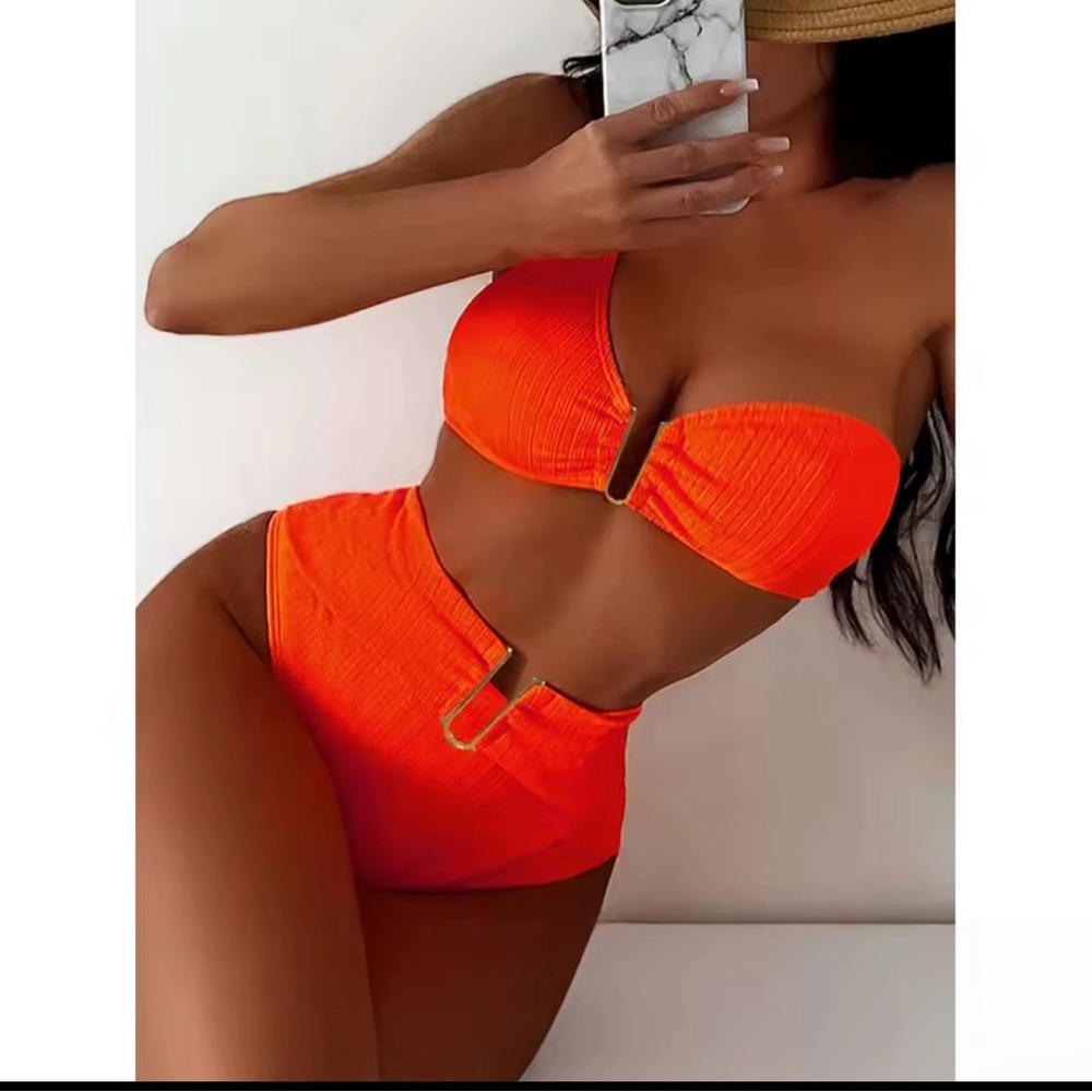 SHEIN Orange One Shoulder High Waisted Bikini Set
